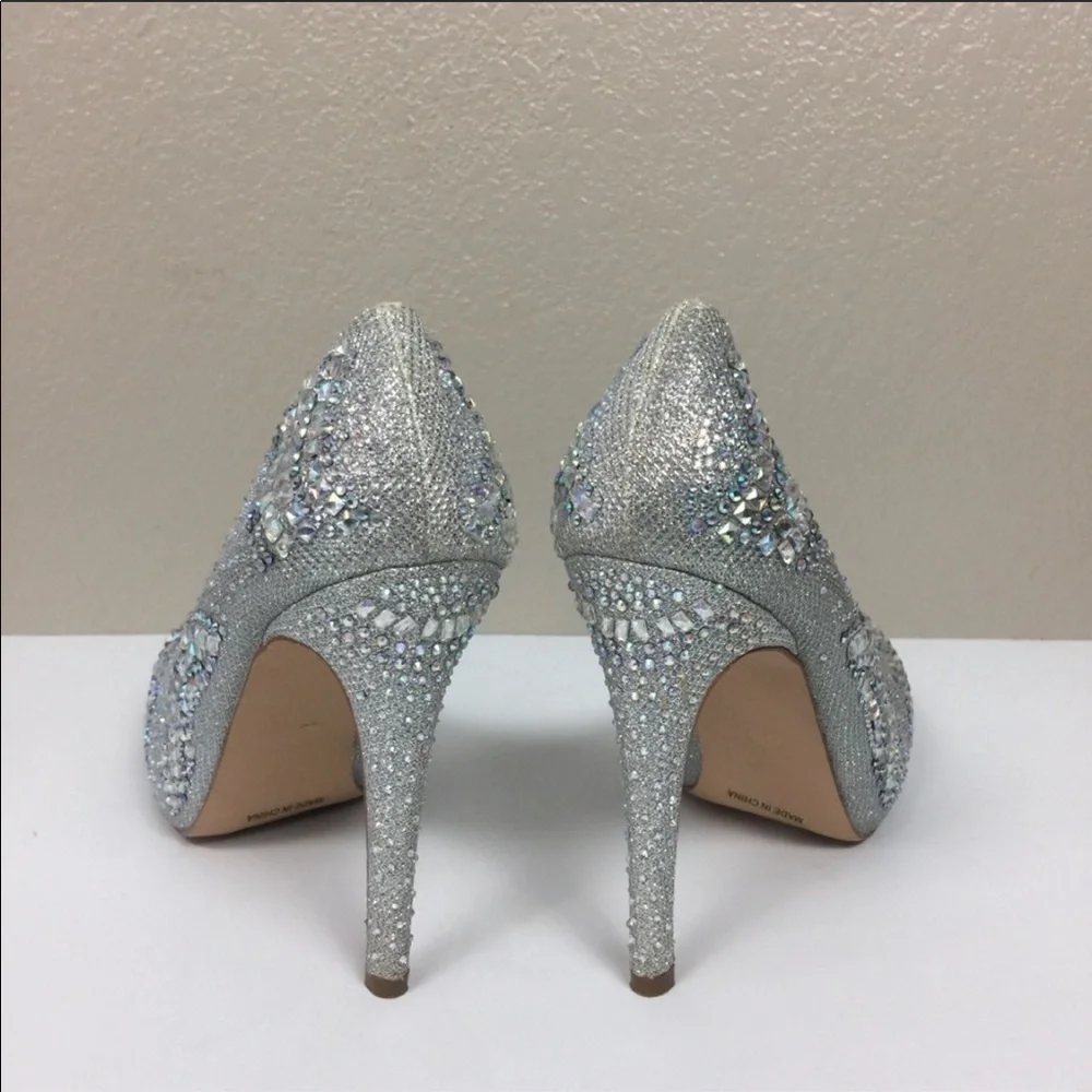 Silver Rhinestone Bling Platform Stilettos Size 8